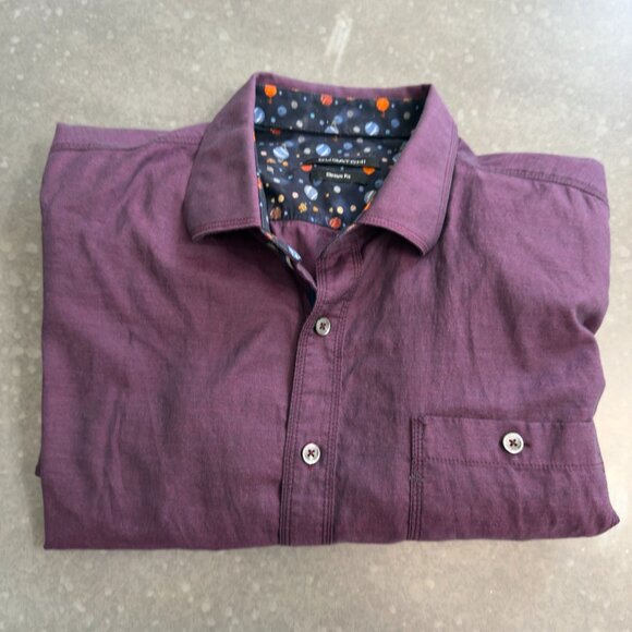 Bugatchi Plum Solid Brushed Twill Classic Fit - Picture 1 of 12